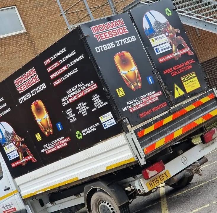 Iron Man Teesside Scrap Man truck branding